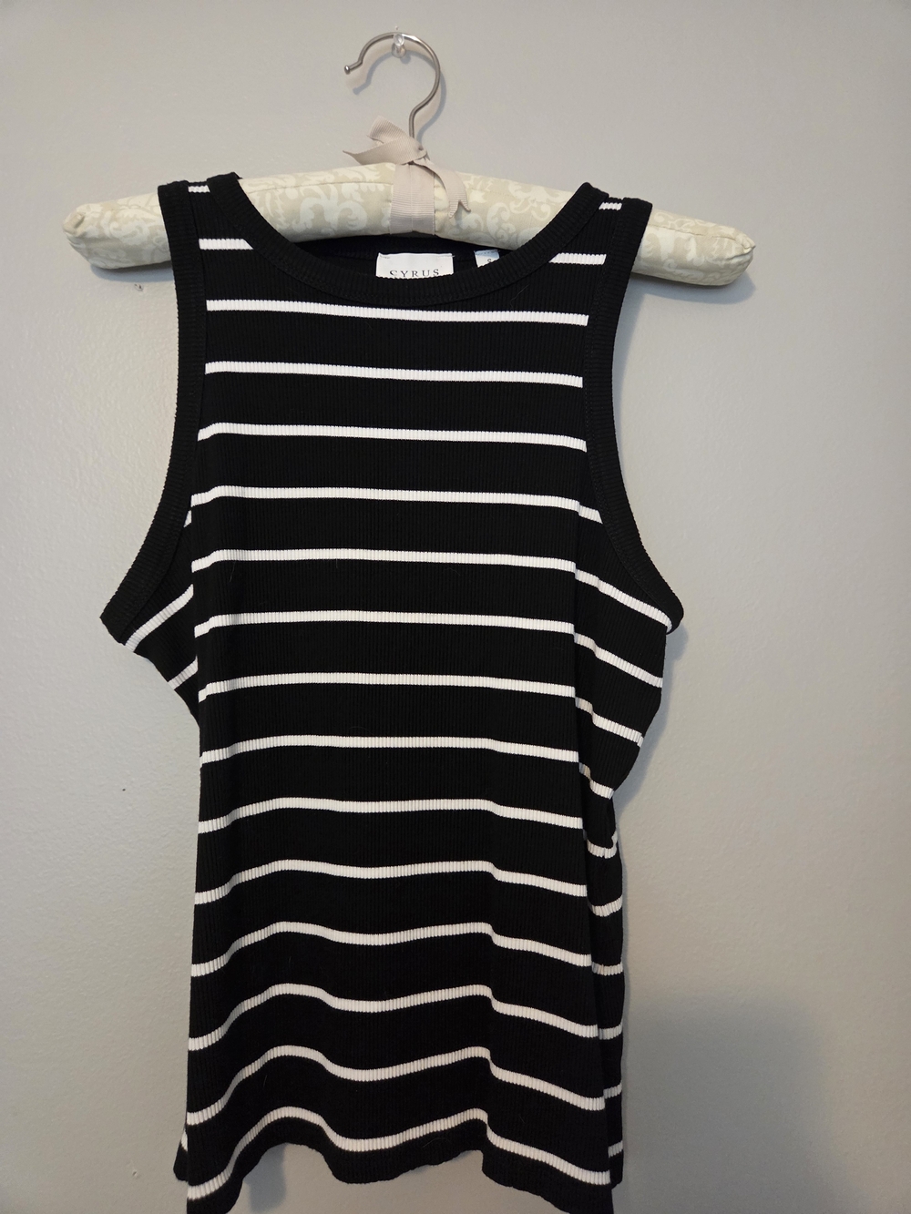 Cyrus Black and White Striped Ribbed Tank